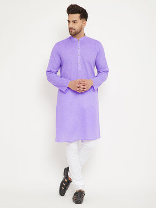 VM BY Vastramay Men's Purple And White Cotton Blend Kurta Pyjama Set