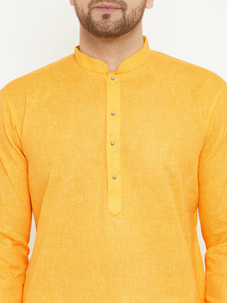 VM BY VASTRAMAY Men's Yellow And White Cotton Blend Kurta Pyjama Set