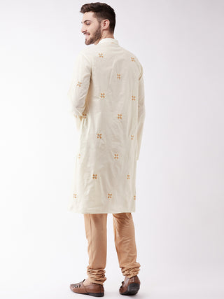 VASTRAMAY Men's Cream And Rose Gold Cotton Blend Kurta And Pyjama Set