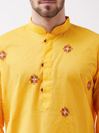 VASTRAMAY Men's Yellow Cotton Blend Kurta