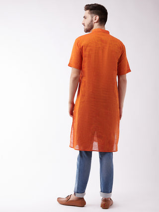 VM BY VASTRAMAY Men's Solid Orange Pure Cotton Kurta