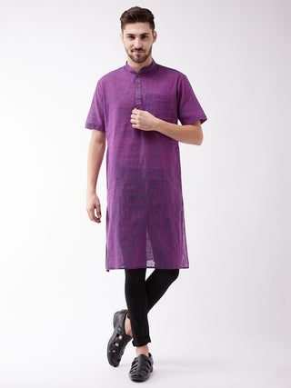 VM BY VASTRAMAY Men's Solid Purple Pure Cotton Kurta