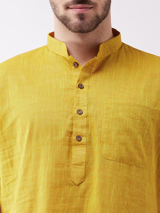 VM BY VASTRAMAY Men's Solid Yellow Pure Cotton Kurta