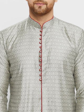 VASTRAMAY Men's Beige, Grey And Maroon Silk Blend Kurta Pyjama Set