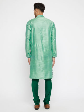 VASTRAMAY Men's Green Silk Blend Kurta Pyjama Set