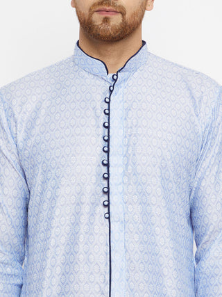 VASTRAMAY Men's Lavender And Navy Blue Silk Blend Kurta Pyjama Set