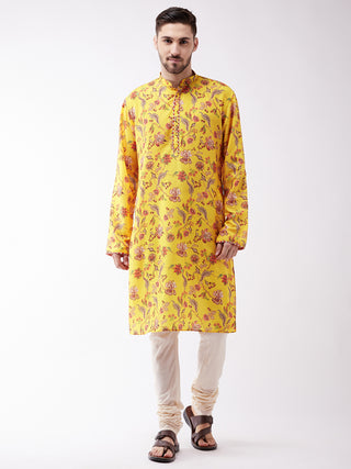 Vastramay Multicolor-Base-Mustard And Cream Baap Beta Kurta And Pyjama Set