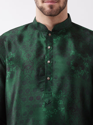 VASTRAMAY Men's Green And Rose Gold Silk Blend Kurta Pyjama Set