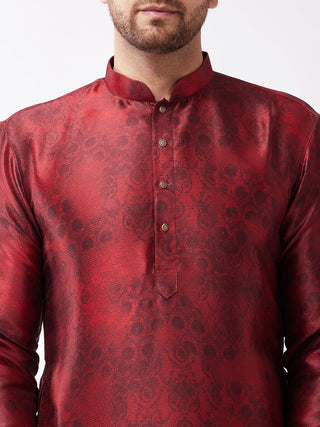 VASTRAMAY Men's Maroon Silk Blend Kurta
