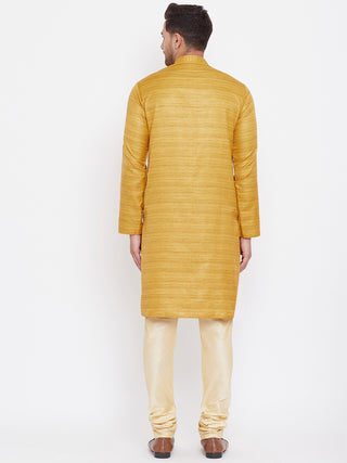VM BY VASTRAMAY Men's Yellow And Gold Silk Blend Kurta Pyjama Set