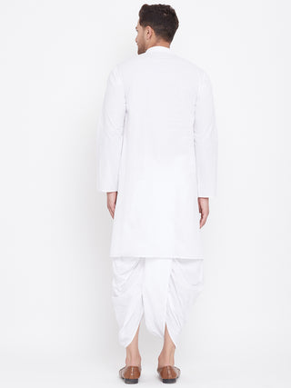 VM BY VASTRAMAY Men's White Cotton Kurta And Dhoti Set