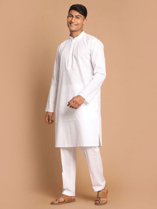 VM BY Vastramay Men's White Kurta And Pajama Set With Islamic Prayer Cap