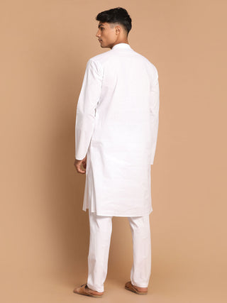 VM By VASTRAMAY Men's White Kurta And Pant style Cotton Pajama Set