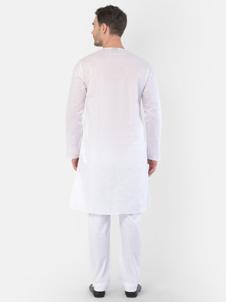 VASTRAMAY Men's White Cotton Addhi Kurta Pyjama Set