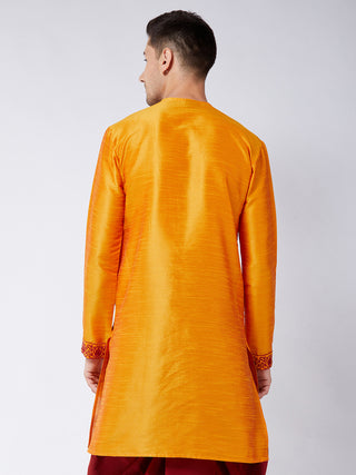 VASTRAMAY Men's Orange Silk Blend Kurta