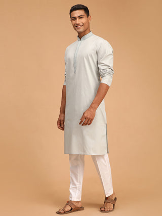 VASTRAMAY Men's Grey Cotton Kurta And Pant Style Cotton  Pyjama Set
