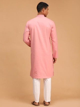 VASTRAMAY Men's Pink Cotton Kurta and Pant Style Pyjama Set