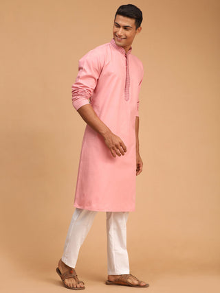 VASTRAMAY Men's Pink Kurta and Pant Style Cotton  Pyjama Set