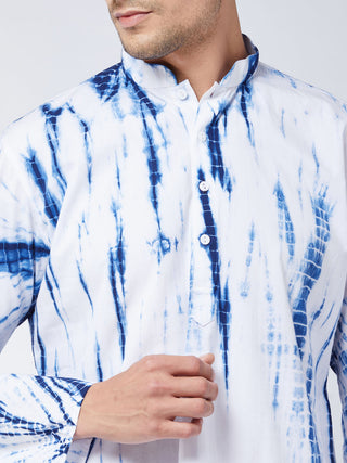 VASTRAMAY Men's Blue And White Cotton Kurta Pyjama Set