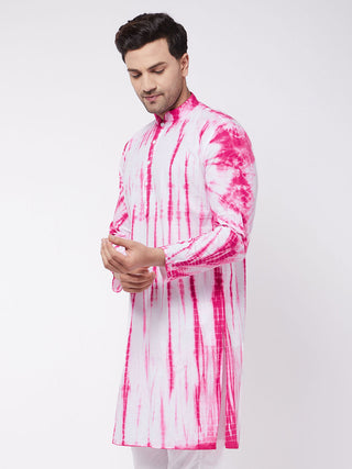 VASTRAMAY Men's Pink and White Tie and Dye Kurta