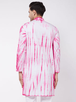 VASTRAMAY Pink And White Tie- Dye Kurta Baap Beta Set
