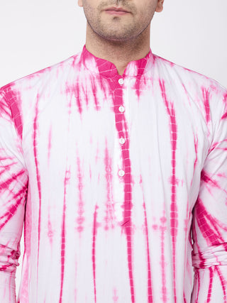 VASTRAMAY Men's Pink and White Tie and Dye Kurta