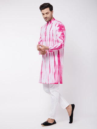 VASTRAMAY Men's Pink And White Cotton Kurta Pyjama Set