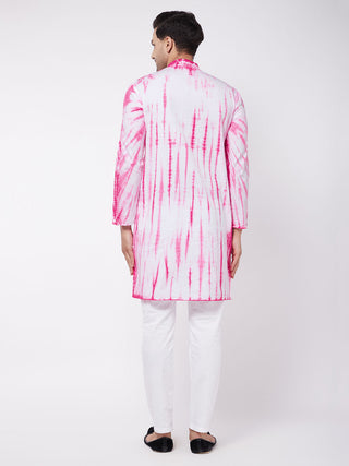 VASTRAMAY Men's Pink And White Cotton Kurta Pyjama Set