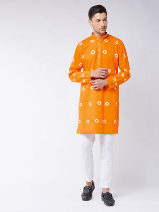 VASTRAMAY Men's Orange And White Cotton Kurta Pyjama Set
