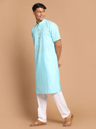VASTRAMAY Men's Blue  Solid Kurta with Pyjamas