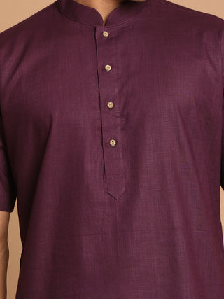 VASTRAMAY Men's Purple  Solid Kurta with Pyjama Set