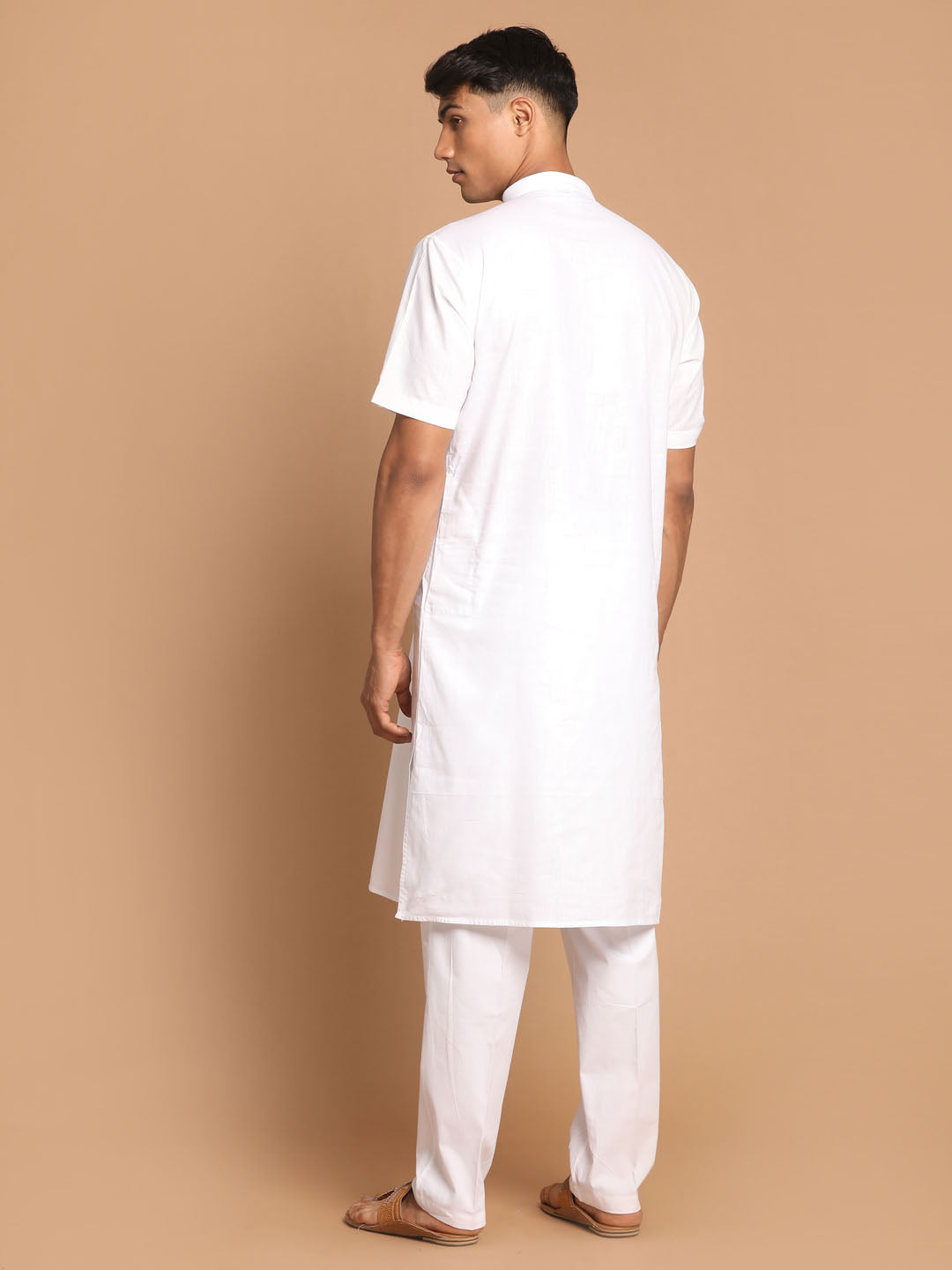 Men's White Solid Kurta Pant Style Cotton Pyjama Set