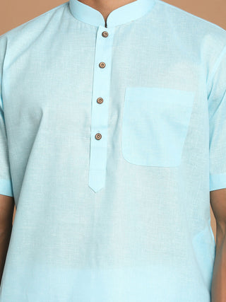 VM BY VASTRAMAY Men's Blue  Solid Kurta with White Pyjama