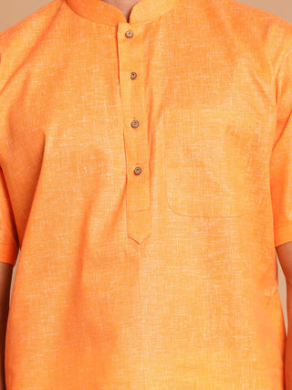 VM By VASTRAMAY Men's Orange Cotton Blend Solid Kurta