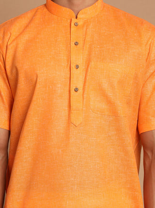 VM By VASTRAMAY Men's Orange Cotton Kurta And Mundu Set