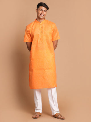 VM BY VASTRAMAY Men's Orange Solid Kurta with White Pyjamas
