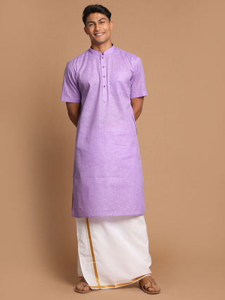 VM By VASTRAMAY Men's Purple Cotton Kurta And Mundu Set