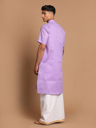 VM By VASTRAMAY Men's Purple Cotton Kurta And Mundu Set