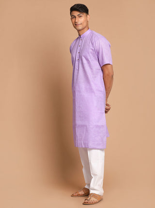 VM BY VASTRAMAY Men's Purple Solid Kurta with White Pyjama Set