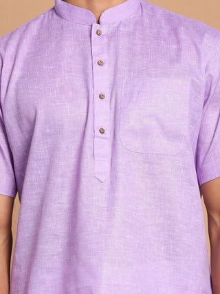 VM BY VASTRAMAY Men's Purple Solid Kurta with White Pyjama Set