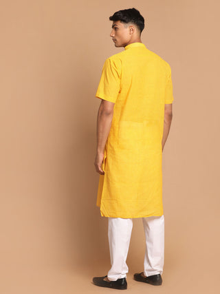 VASTRAMAY Men's Yellow Striped Pure Cotton Kurta with Pant