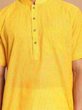 VASTRAMAY Men's Yellow Striped Pure Cotton Kurta with Pant