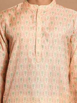 VASTRAMAY Men's Pink Silk Blend Printed Kurta