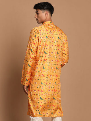 VASTRAMAY Men's Yellow Silk Blend Ethnic Kurta