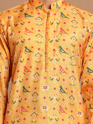 VASTRAMAY Men's Yellow Silk Blend Ethnic Kurta