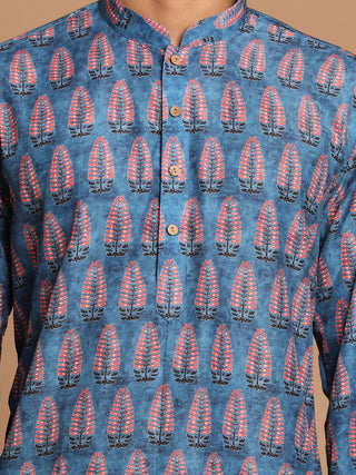 VASTRAMAY Men's Blue Ethnic Kurta with Cream Pyjama Set