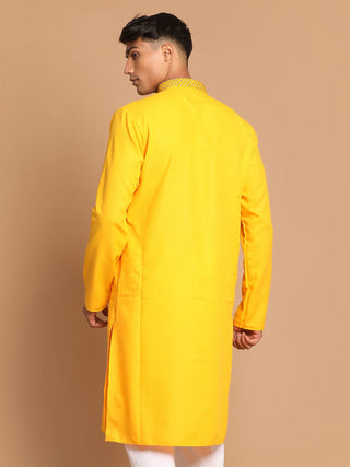 VASTRAMAY Men's Yellow Color Solid Kurta