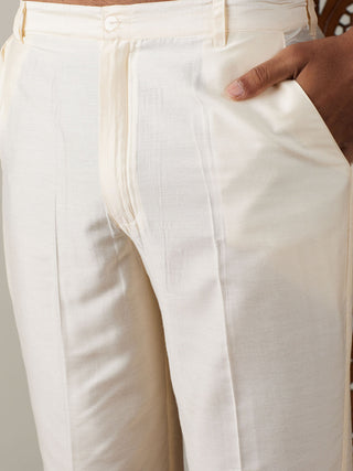 VASTRAMAY Men's Black Foil Printed Kurta With Cream Pant Style Pyjama Set