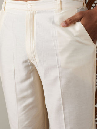 VASTRAMAY Men's Gold Foil Printed Kurta With Cream Pant Style Pyjama Set