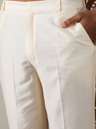 VASTRAMAY Men's Maroon Foil Printed Kurta With Cream Pant Style Pyjama Set